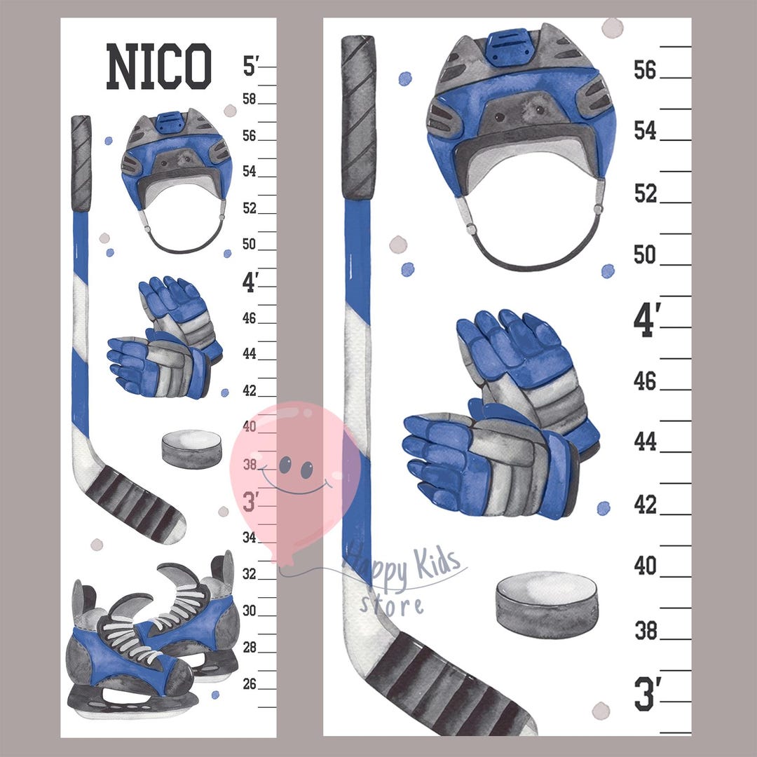 Sports Theme Ruler Hockey Growth Chart – Personalized Baby Sports Theme Wall Height Ruler ...