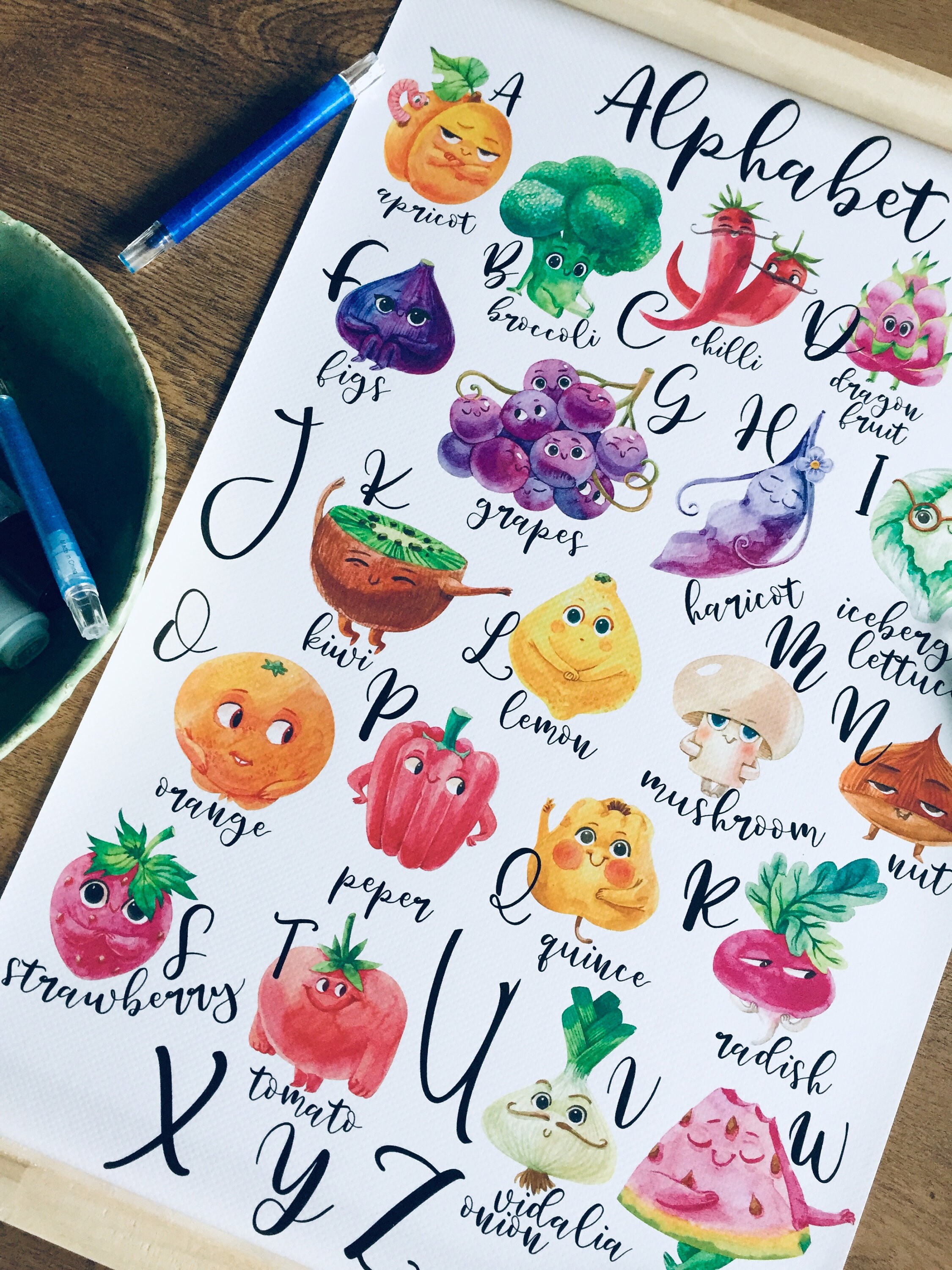Alphabet Vegetable Poster Fruit Nursery Wall Decor ABC Kid Room Decor ...
