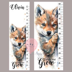 Gráfico de crescimento de filhote de lobo Gráfico de altura de matilha de lobos Decoração de berçário em estilo florestal Presente de chá de bebê ou aniversário