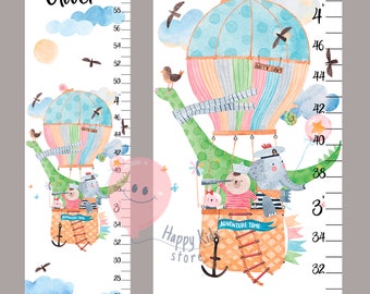 Animals and hot air balloon growth chart Baby animals height chart Hot air nursery Adventure room decor Shower or birthday gift