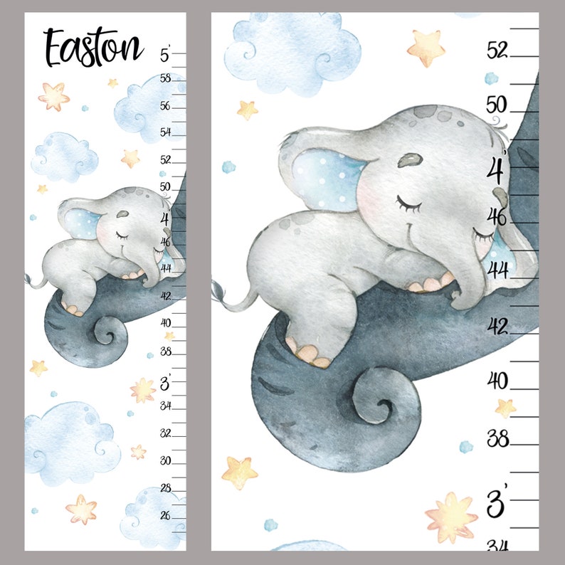 Elephant Growth Chart – Baby Elephant Nursery Height Ruler image 1