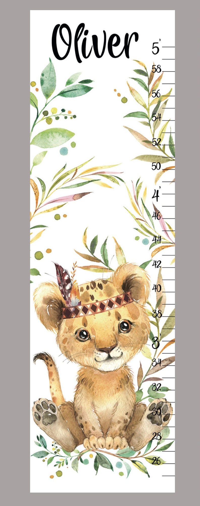 Lion Growth Chart Canvas Personalized Height Chart Safari Etsy