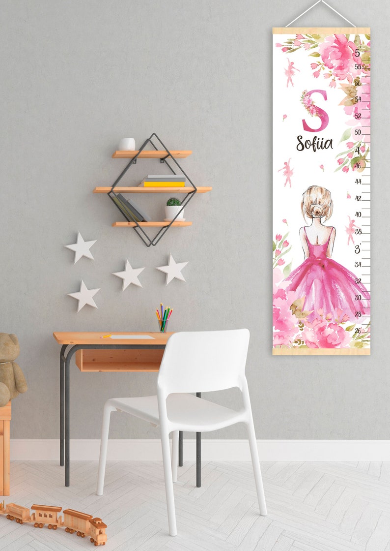 Ballet growth chart Ballerina height chart Dancer and flowers nursery decor Shower or birthday gift image 1