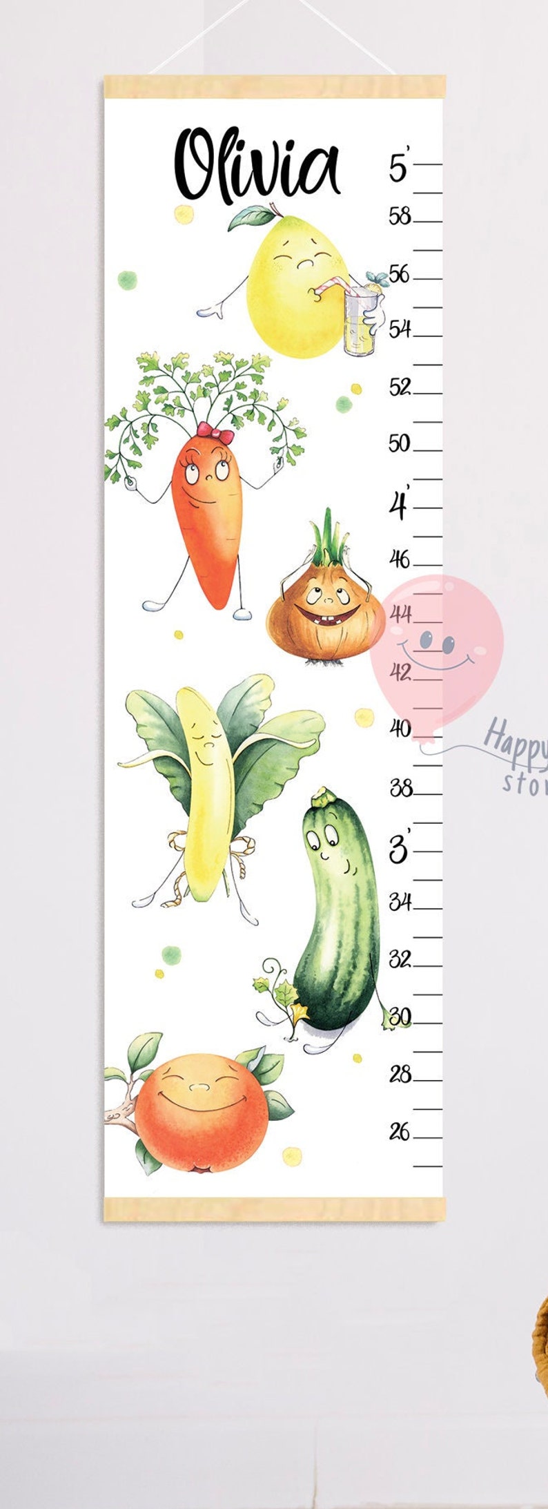 Fruit and Vegetables Height Chart Personalized Growth Chart Etsy