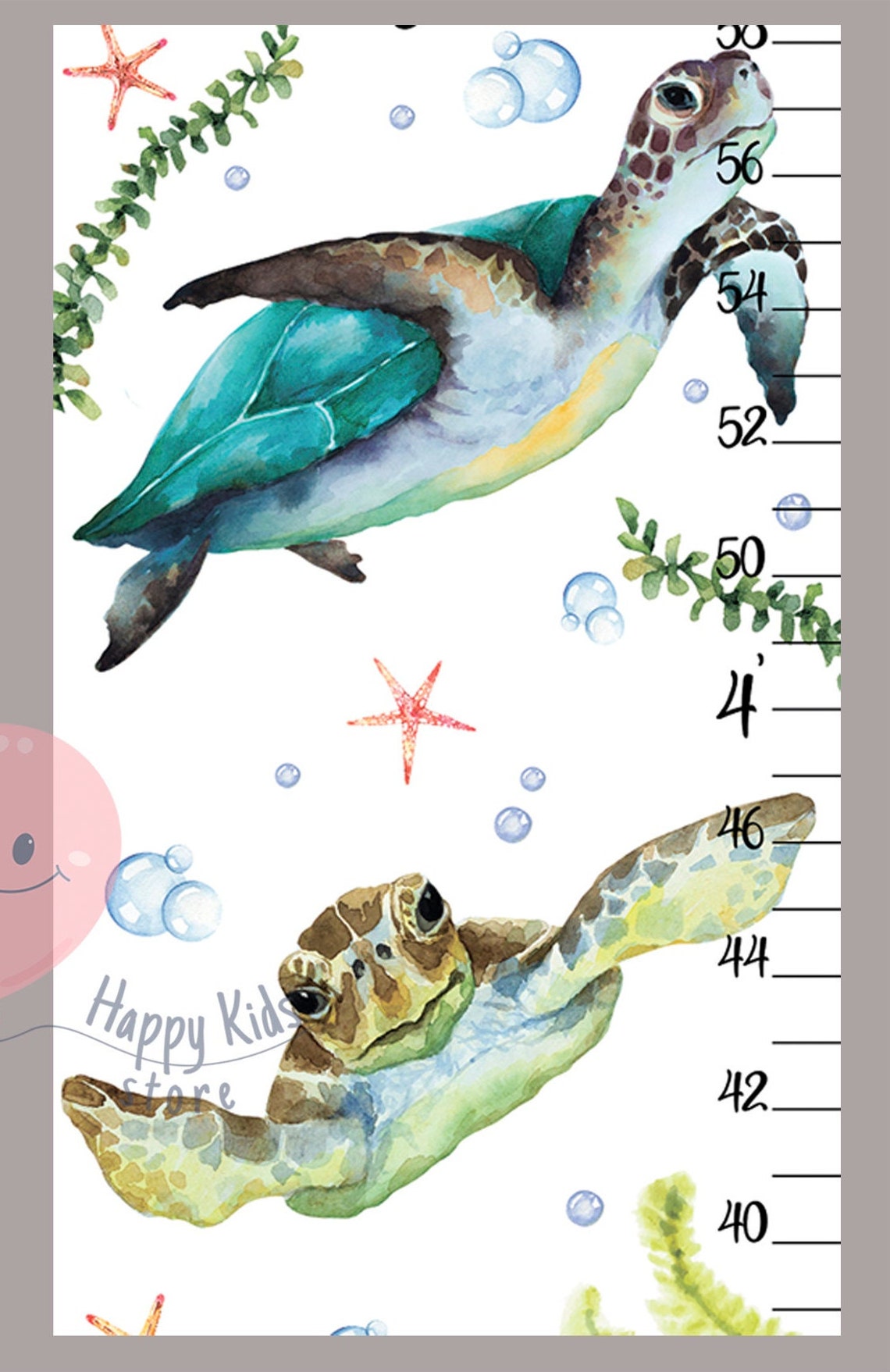 Turtles Growth Chart Under the Sea Height Chart Ocean Nursery Etsy