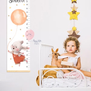 Groeigrafiek konijn met ballon Gepersonaliseerde hoogtegrafiek Leuk konijn kinderkamerdecoratie Douchecadeau