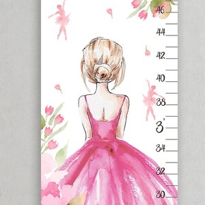 Ballet growth chart Ballerina height chart Dancer and flowers nursery decor Shower or birthday gift image 2