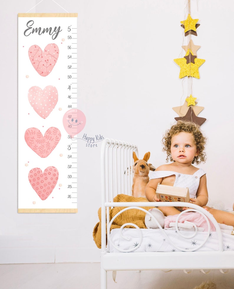 Hearts Height Chart Girl Growth Chart Watercolor Heart Nursery Wall Art