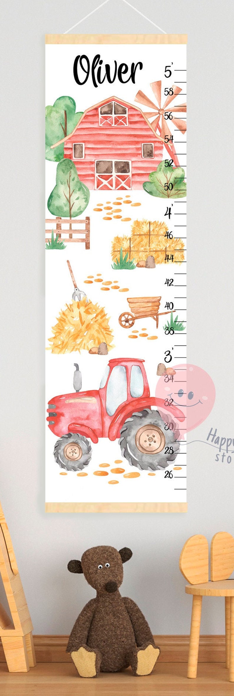 Farm Growth Chart Tractor Height Chart Farmer Baby Nursery Etsy