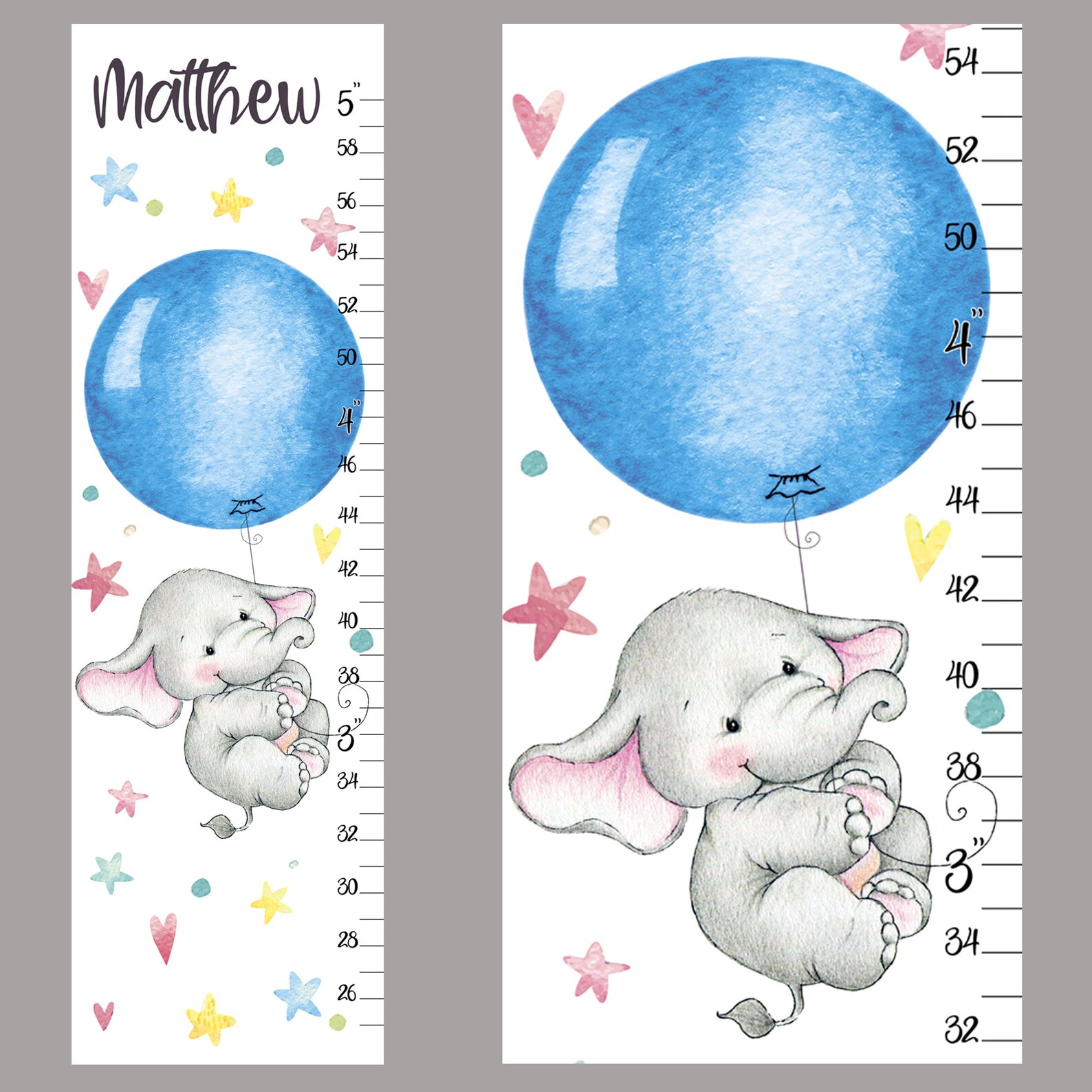 Elephant growth chart Baby elephant with blue balloon height Etsy