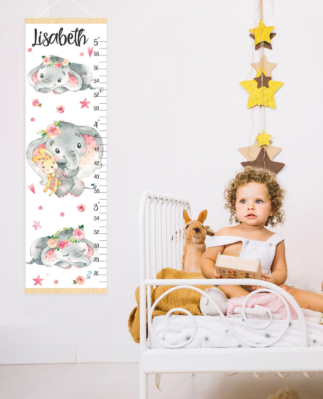 Elephant Growth Chart Custom Canvas Personalized Height Chart Cute