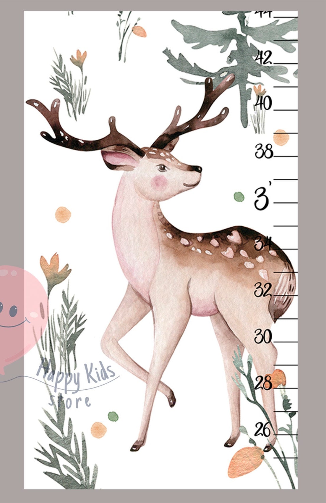 Deer Height Chart Forest Growth Chart Woodland Animals Nursery Etsy UK