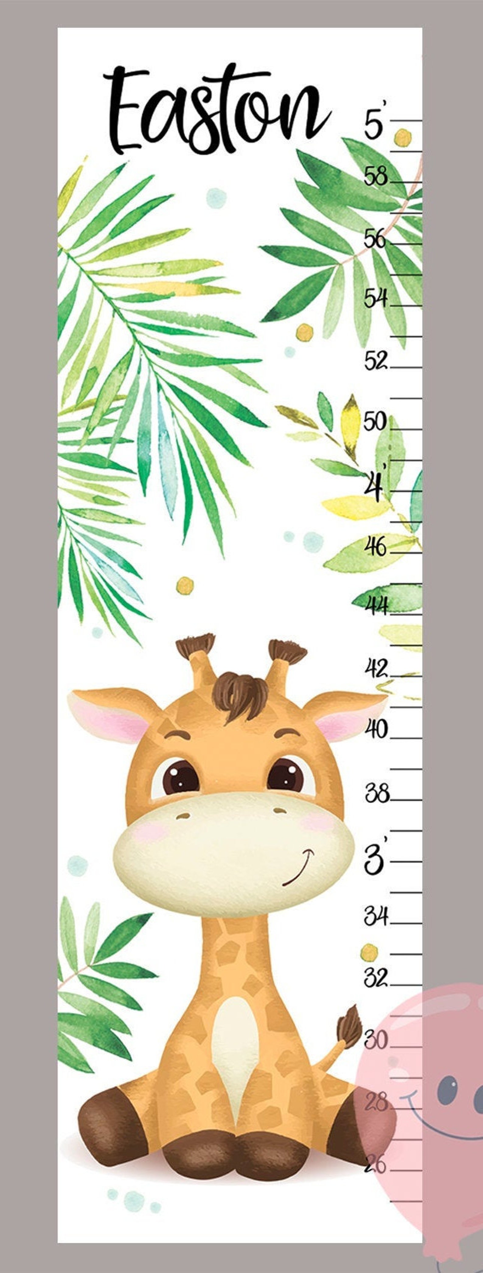 Height Chart Baby Giraffe Growth Chart Safari Animals Nursery Etsy