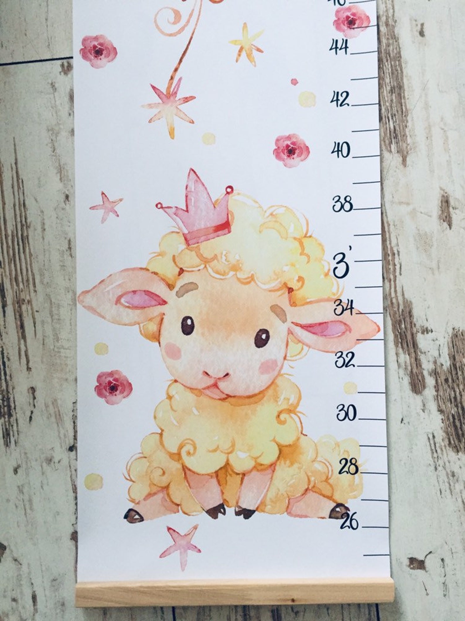 Cute Sheep Growth Chart Canvas Personalized Height Chart Lamb Etsy