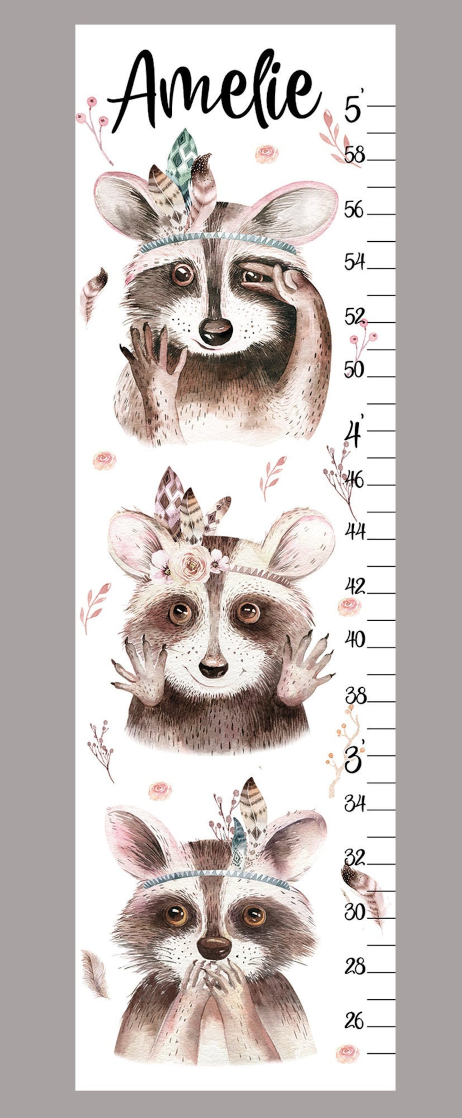 Raccoon Growth Chart Woodland Height Chart Forest Animals Etsy