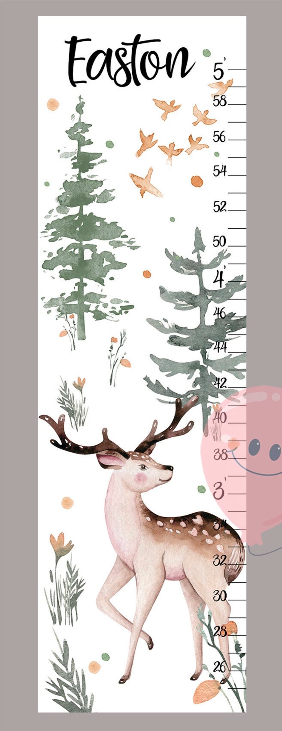 Deer Height Chart Forest Growth Chart Woodland Animals Nursery Etsy UK