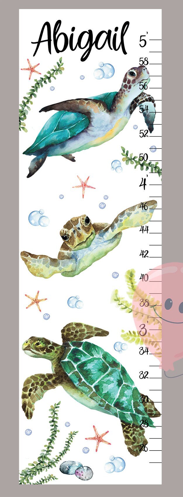 Turtles Growth Chart Under the Sea Height Chart Ocean Nursery Etsy