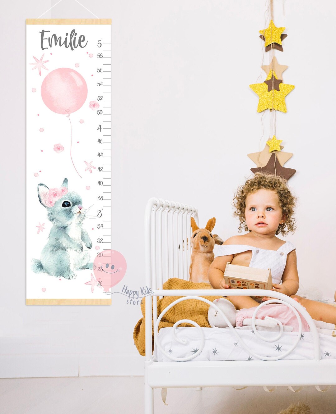 Height Chart Bunny With Balloon Rabbit Growth Chart Bunny Nursery Wall ...
