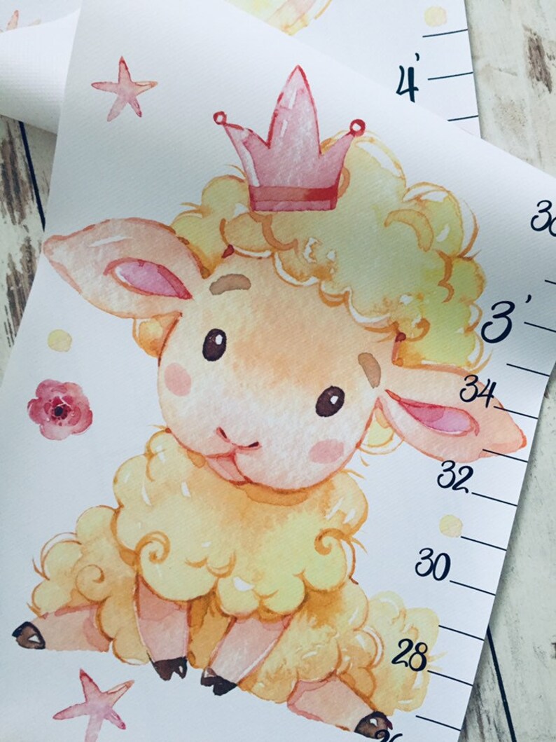 Cute Sheep Growth Chart Canvas Personalized Height Chart Lamb Etsy