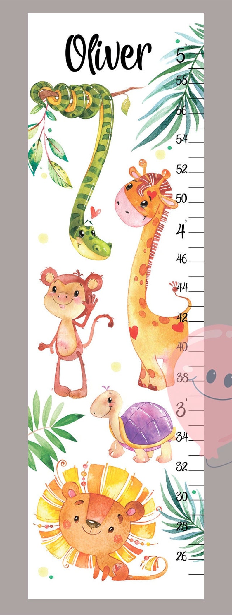 Growth Chart Jungle Safari Animals Height Chart African Theme Etsy