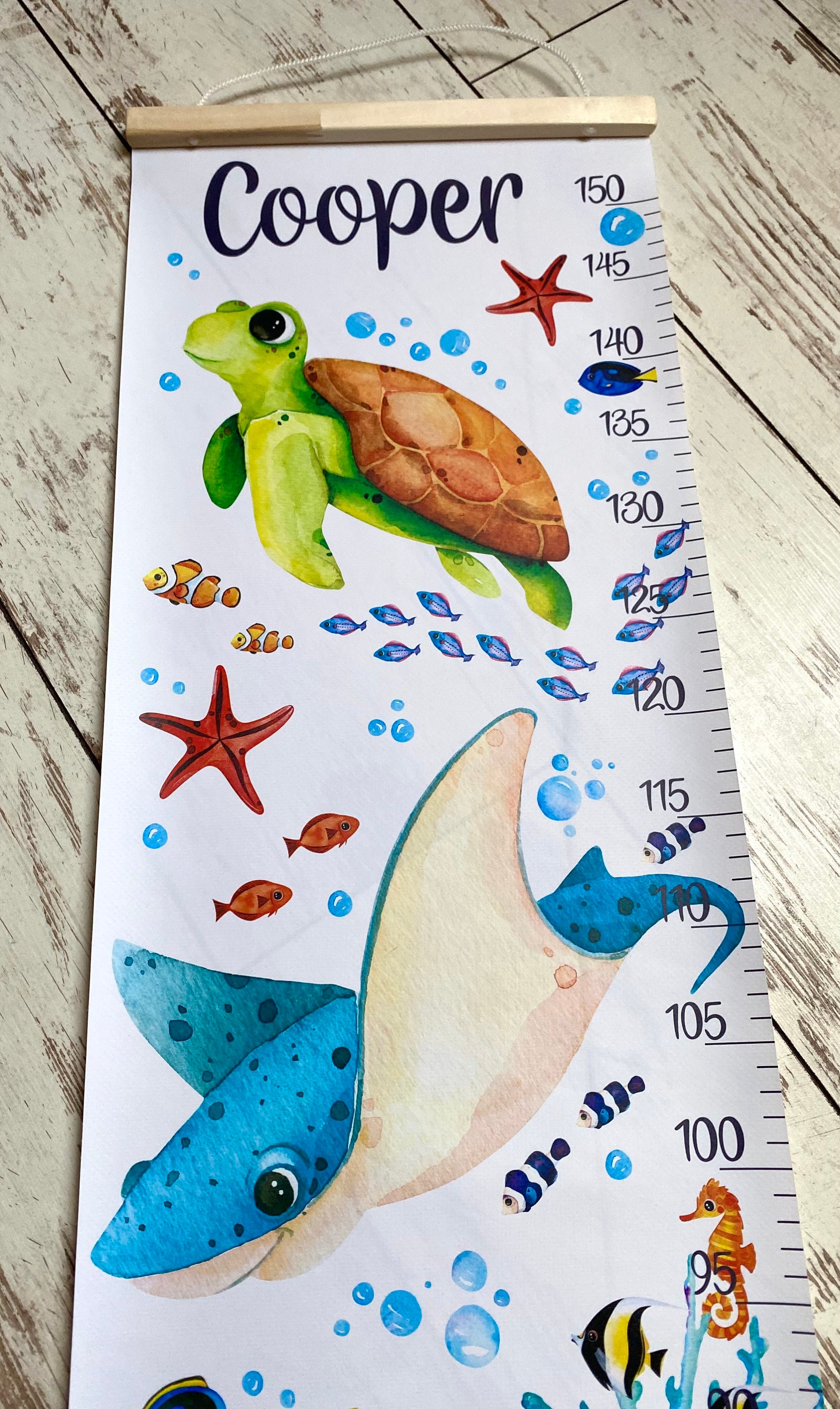 Turtle Ruler Nautical Growth Chart – Octopus, Stingray & Turtle Sea Creatures Wall ...