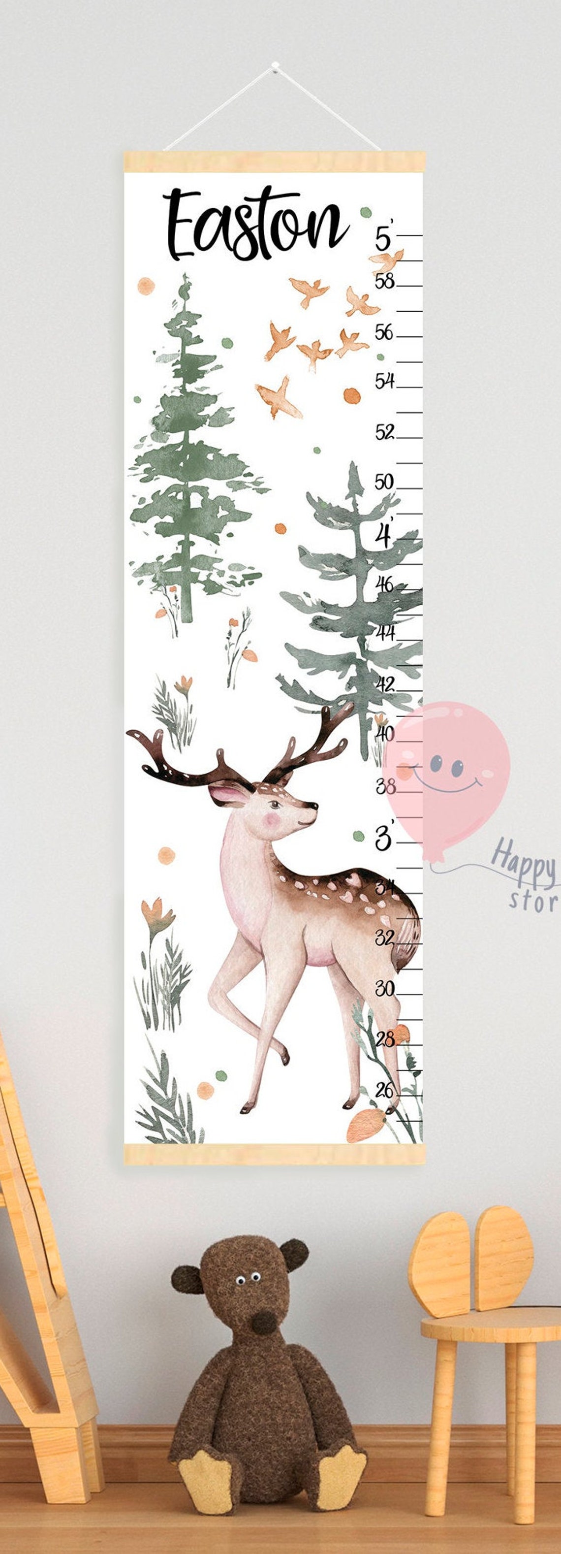Deer height chart Forest growth chart Woodland animals nursery Etsy