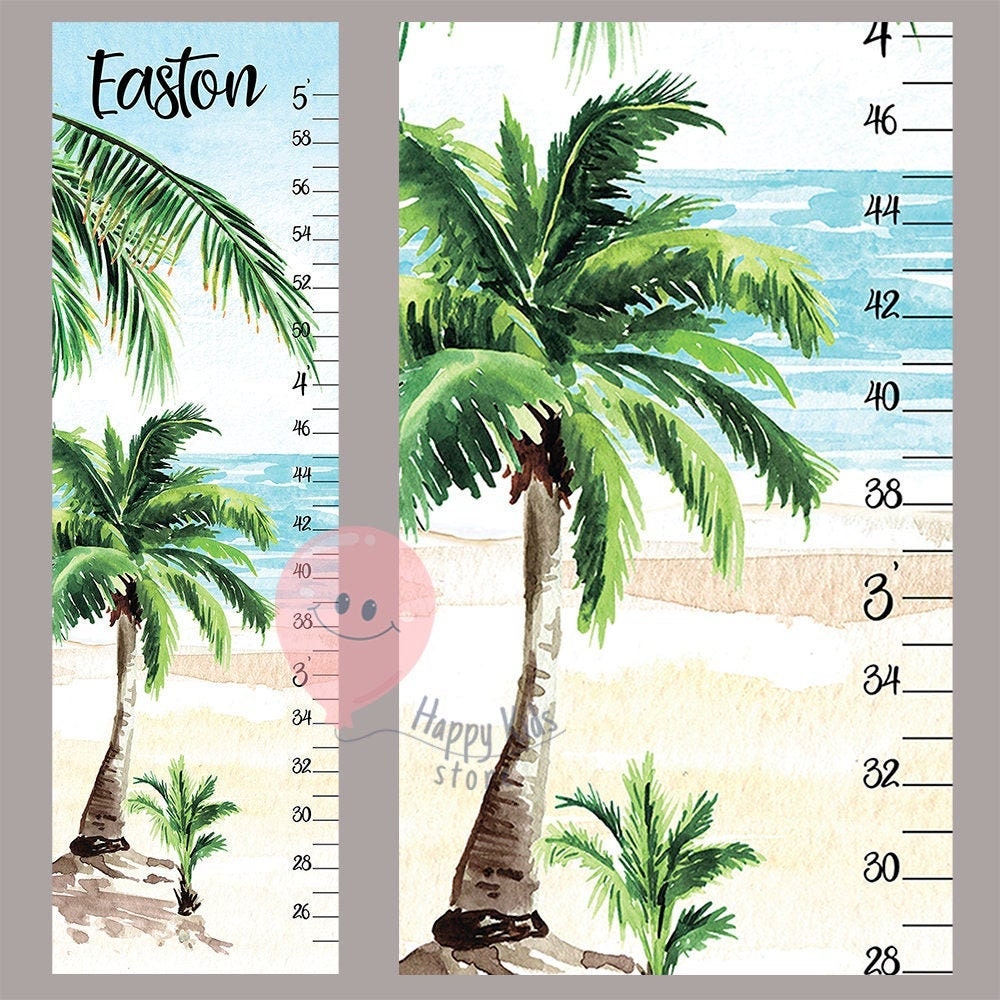 Beach with palm trees growth chart Personalized height chart Etsy
