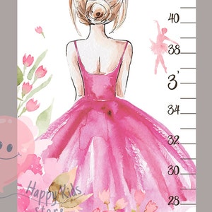 Ballet growth chart Ballerina height chart Dancer and flowers nursery decor Shower or birthday gift image 4