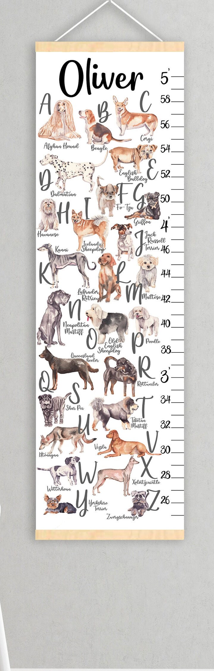 Dogs Speed Ruler Dog Breeds Alphabet Growth Chart – Kids Nursery Wall Height Ruler - Etsy