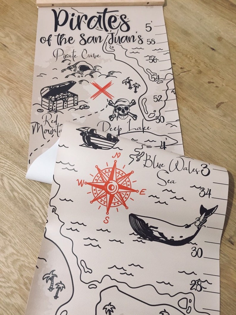 pirate treasure map growth chart personalized height chart boy etsy