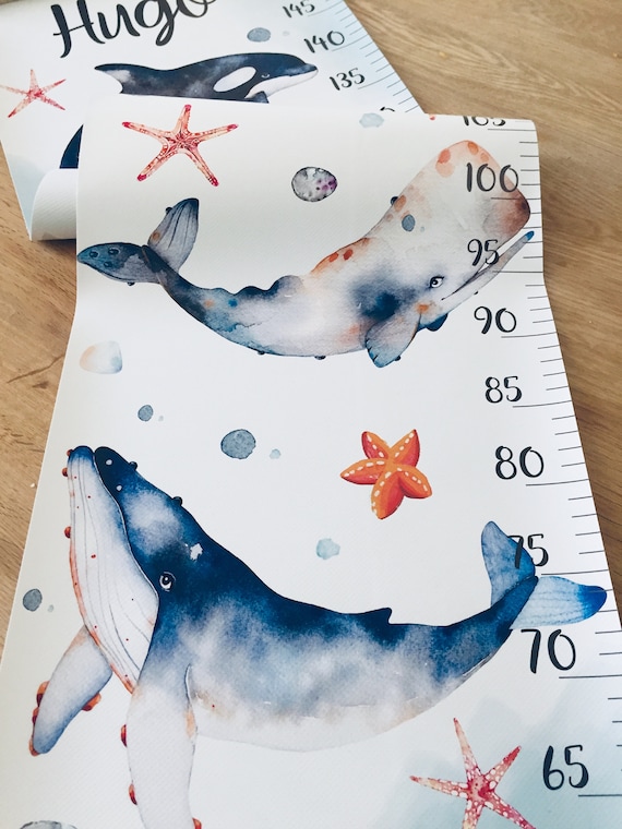 Customisable Boys Girls Cute Sea Creatures Measure Height Growth Chart Whales