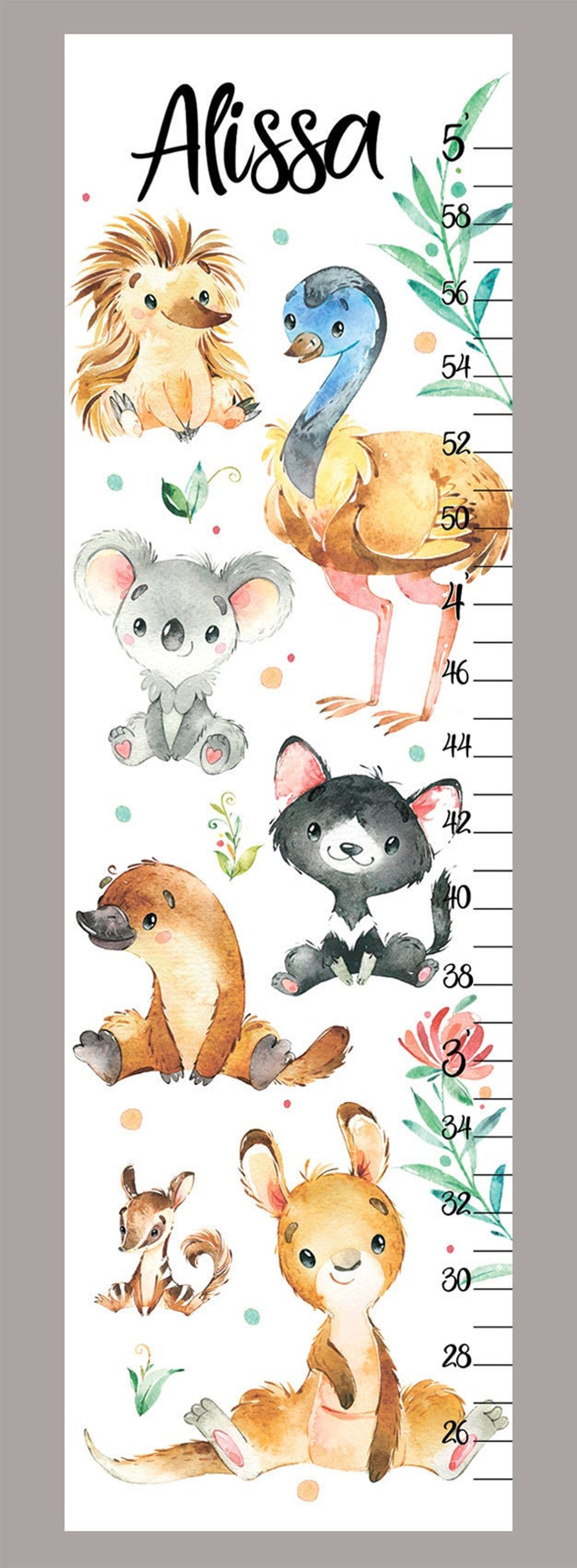 Australian Animals Height Chart Personalized Growth Chart Baby Etsy UK