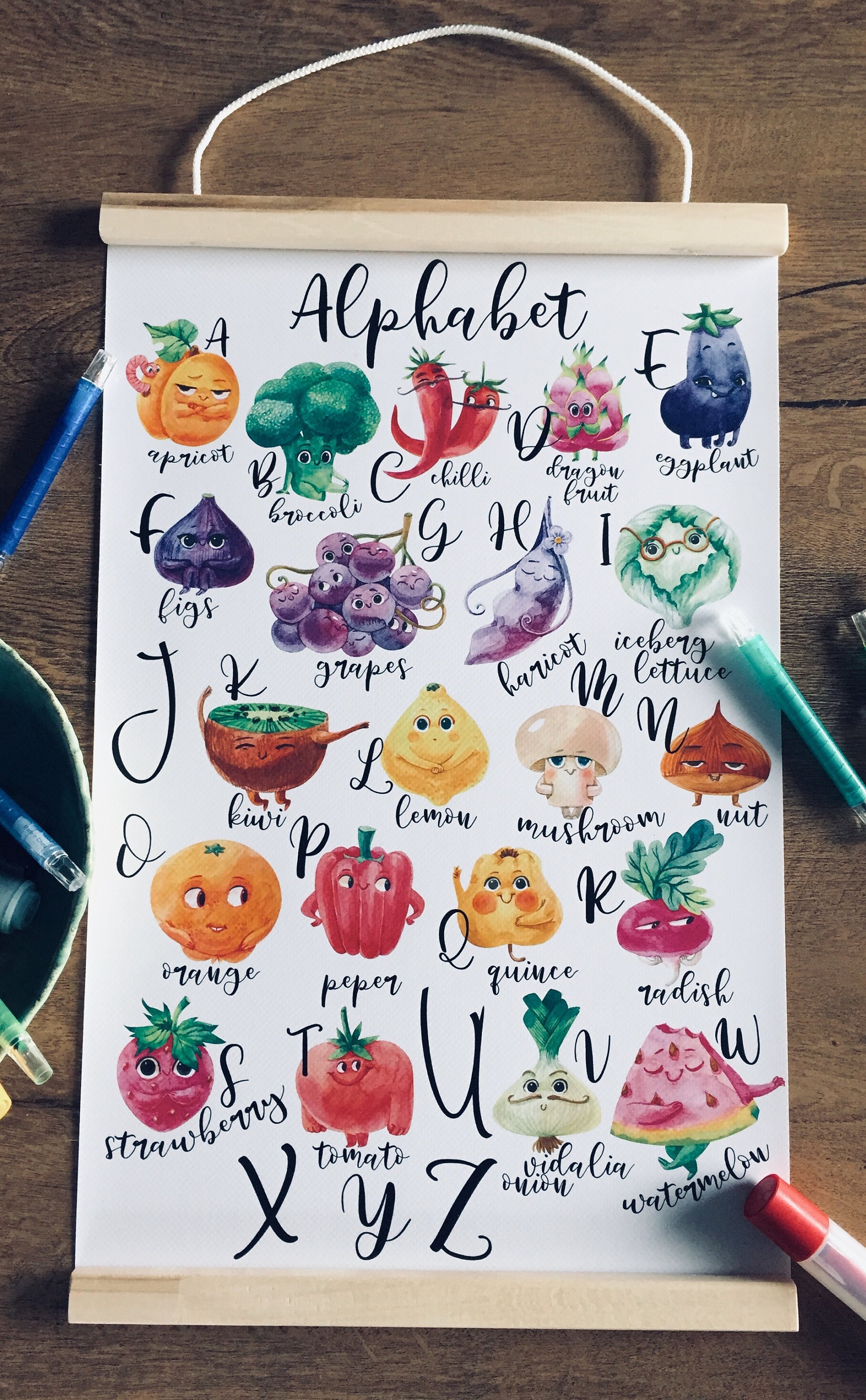 Alphabet Vegetable Poster Fruit Nursery Wall Decor ABC Kid Room Decor ...