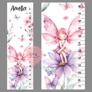 Hoogtemeter fee met vlinder en bloemen Groeimeter meisje Fee kinderkamerdecoratie Cadeau voor verjaardag of verjaardag