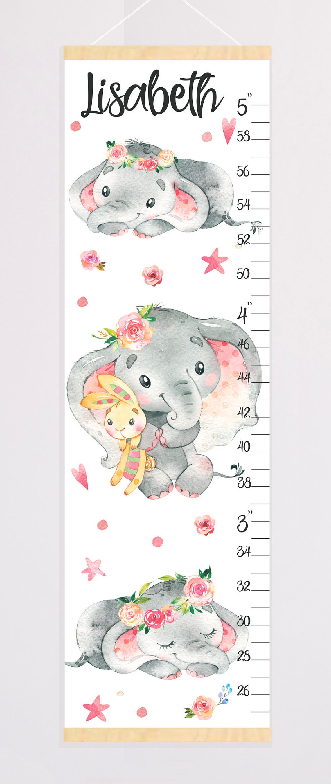 Elephant Growth Chart Custom Canvas Personalized Height Chart Etsy