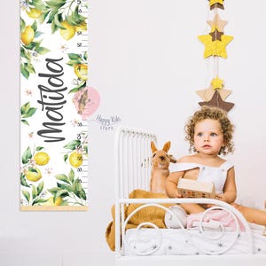Gráfico de crescimento de folhas de limão Presente de bebê com folhas verdes Gráfico de altura personalizado Viveiro de limoeiros Presente de chá de bebê ou aniversário