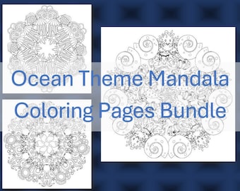 Ocean Themed Mandala 20 Coloring Pages Bundle to Print