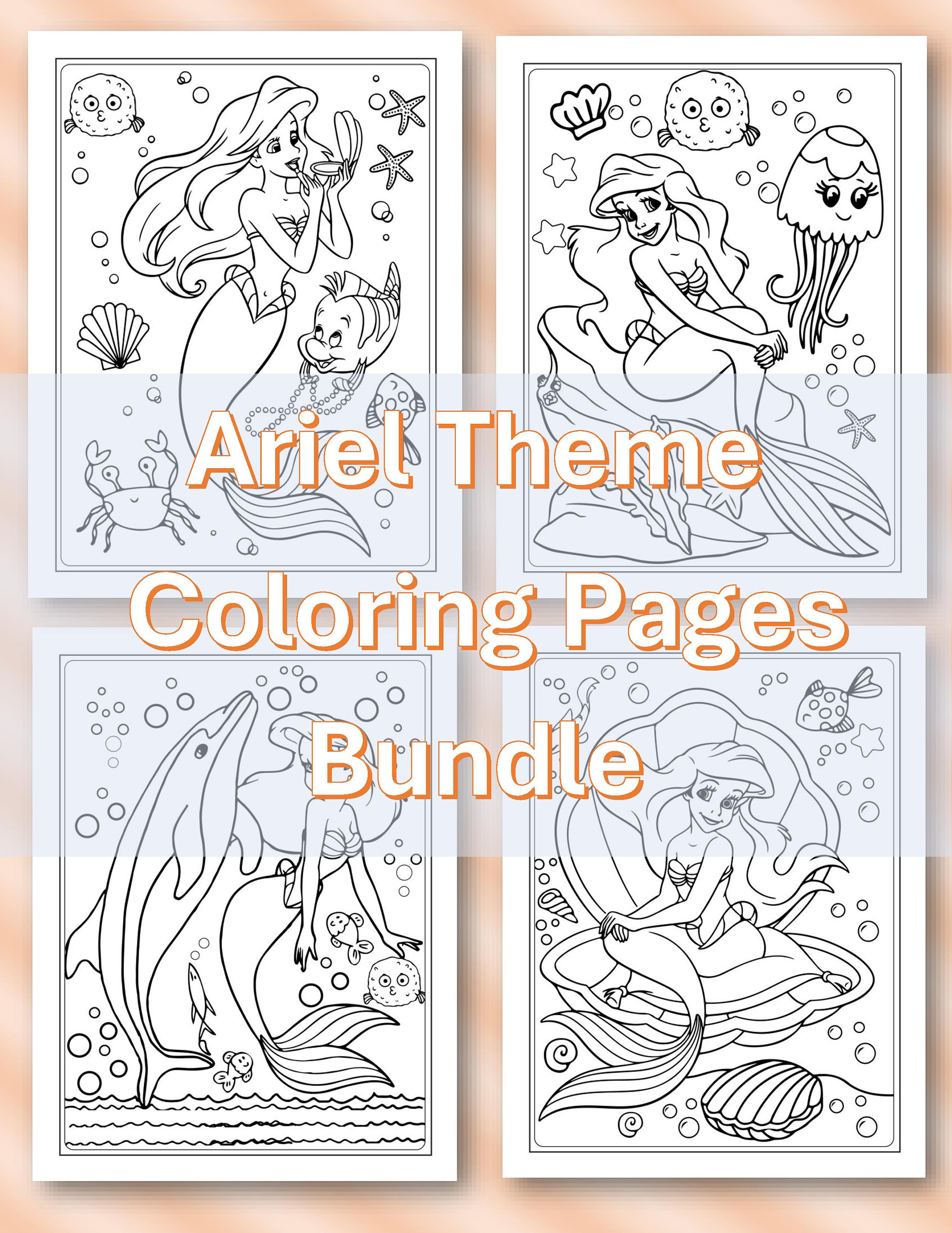 Ariel Mermaid Themed 20 Coloring Pages Bundle to Print