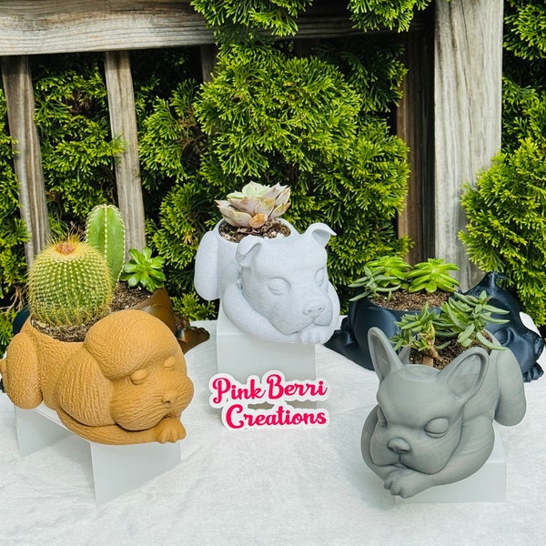 Home decor planter, Sleeping dog small planter, Sleepy staffy, poodle and french bulldog plant holder, Succulent and Cactus planter