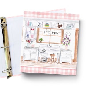 Customizable Retro kitchen recipe binder, vintage kitchen 3-ring recipe binder for 8.5 x 11 recipe sheets-PINK