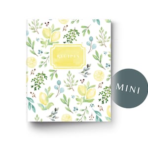 MINI Lemon Greenery Recipe binder, mini 3 ring recipe binder, Kitchen Recipe Binder, half-size binder, 3 ring binder recipe book
