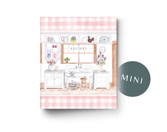 MINI Retro kitchen recipe binder in pink, vintage kitchen 3-ring recipe binder for 8.5 x 5.5 recipe sheets, Coquette style