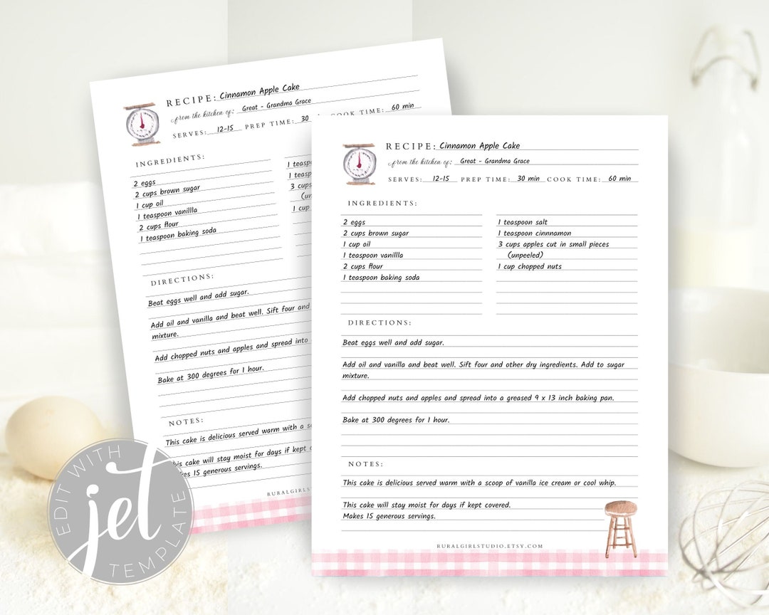 Editable Recipe Template, Printable Recipe Template, Recipe Binder ...