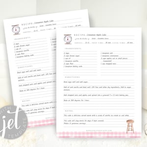 Editable Recipe Template, Printable Recipe Template, Recipe Binder Printable, Recipe page 8.5 x 11 PDF