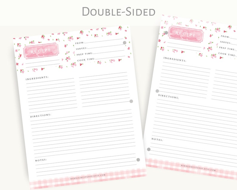Recipe Binder Filler Paper Recipe Binder pages, Full Size Recipe page, 3 ring recipe paper bild 3