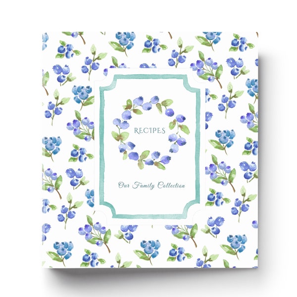 Watercolor Blueberry Recipe binder 8.5 x 11 leafy 3 ring binder | Kitchen Recipe Binder