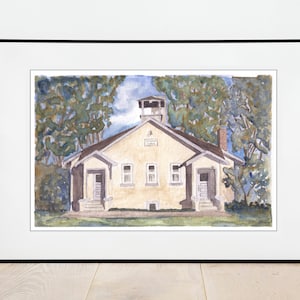 Old school house, South Haven MI Watercolor School House, Hadaway School, Giclee art print, School house painting, old school house painting