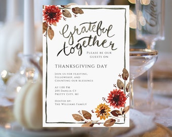 Printable Hand-lettered Fall invitation | Thanksgiving Invitation | Canva Editable Invitation Template