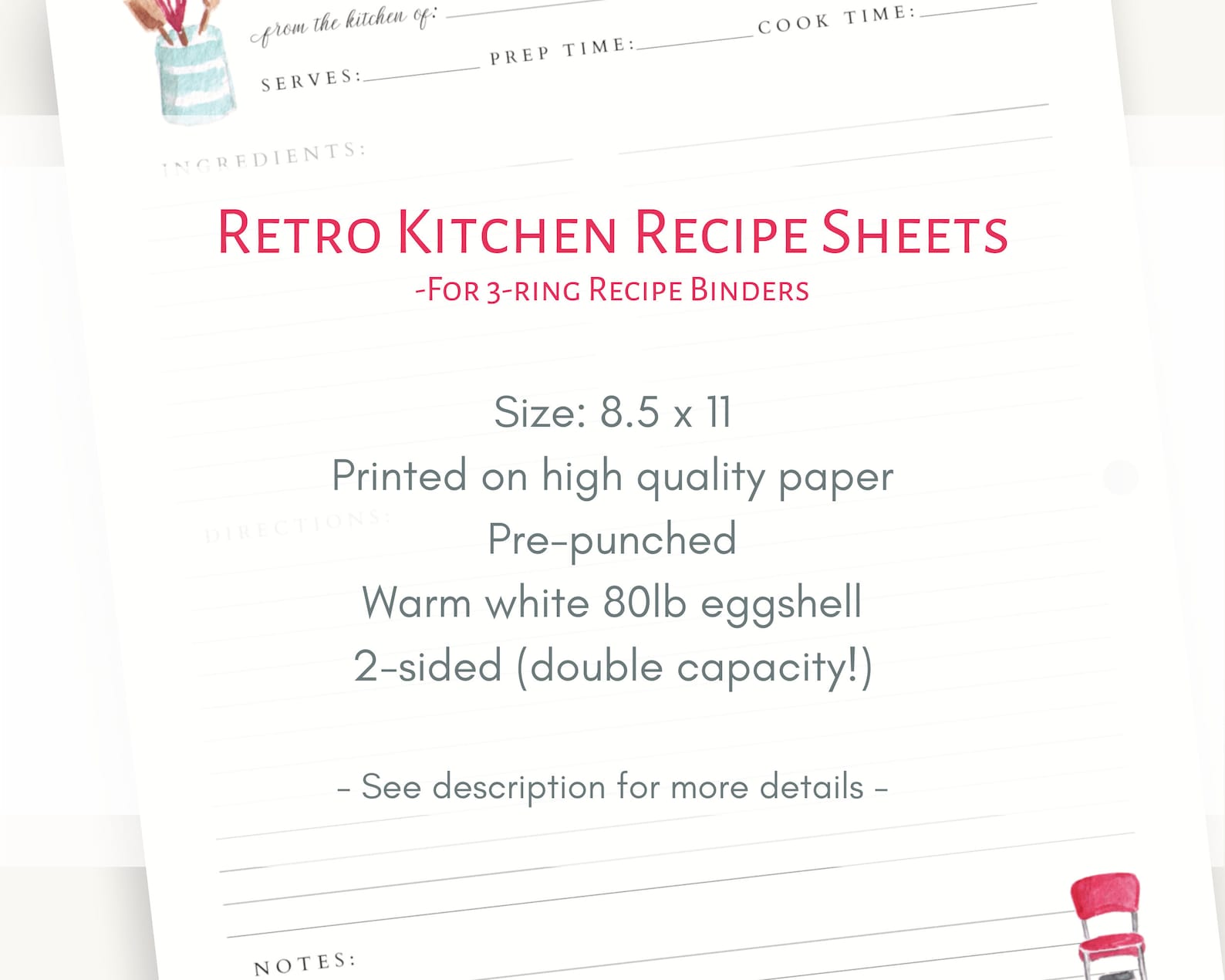 Paper-recipe Page Filler Paper for 3-ring Recipe Binders - Etsy