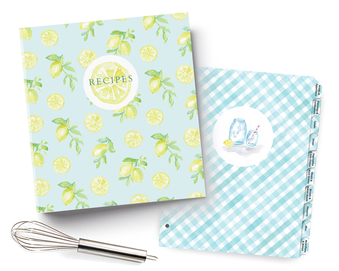 Lemon design 3 ring recipe binder Blue lemon recipe binder Etsy
